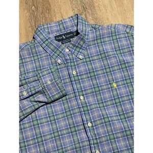 Ralph Lauren Custom Fit Blue Green‎ Plaid Button Down Shirt XXL Menswear EUC